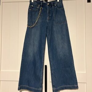 Cult Gaia Denim Wide Leg Jeans with Gold Accent